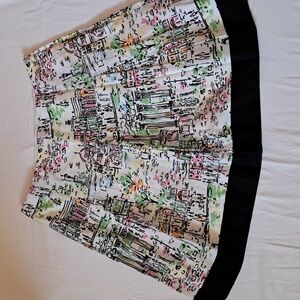 Talbots Watercolor City Scene Pleated Skirt